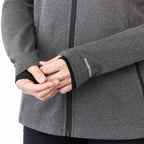 Asgard Eco Knit Full Zip Jacket for Women Transfer - Heather Dark Charcoal - Right Angle On Model Detail