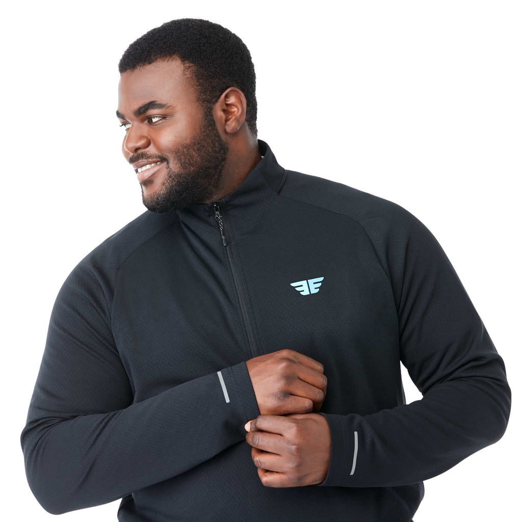 Asgard Eco Knit Quarter Zip for Men Debossing - Black - Front On Model