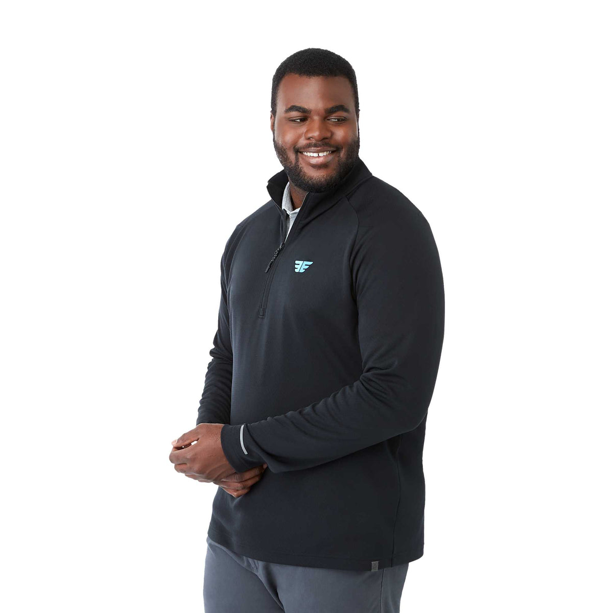 Asgard Eco Knit Quarter Zip for Men Transfer - Black - Left Angle On Model