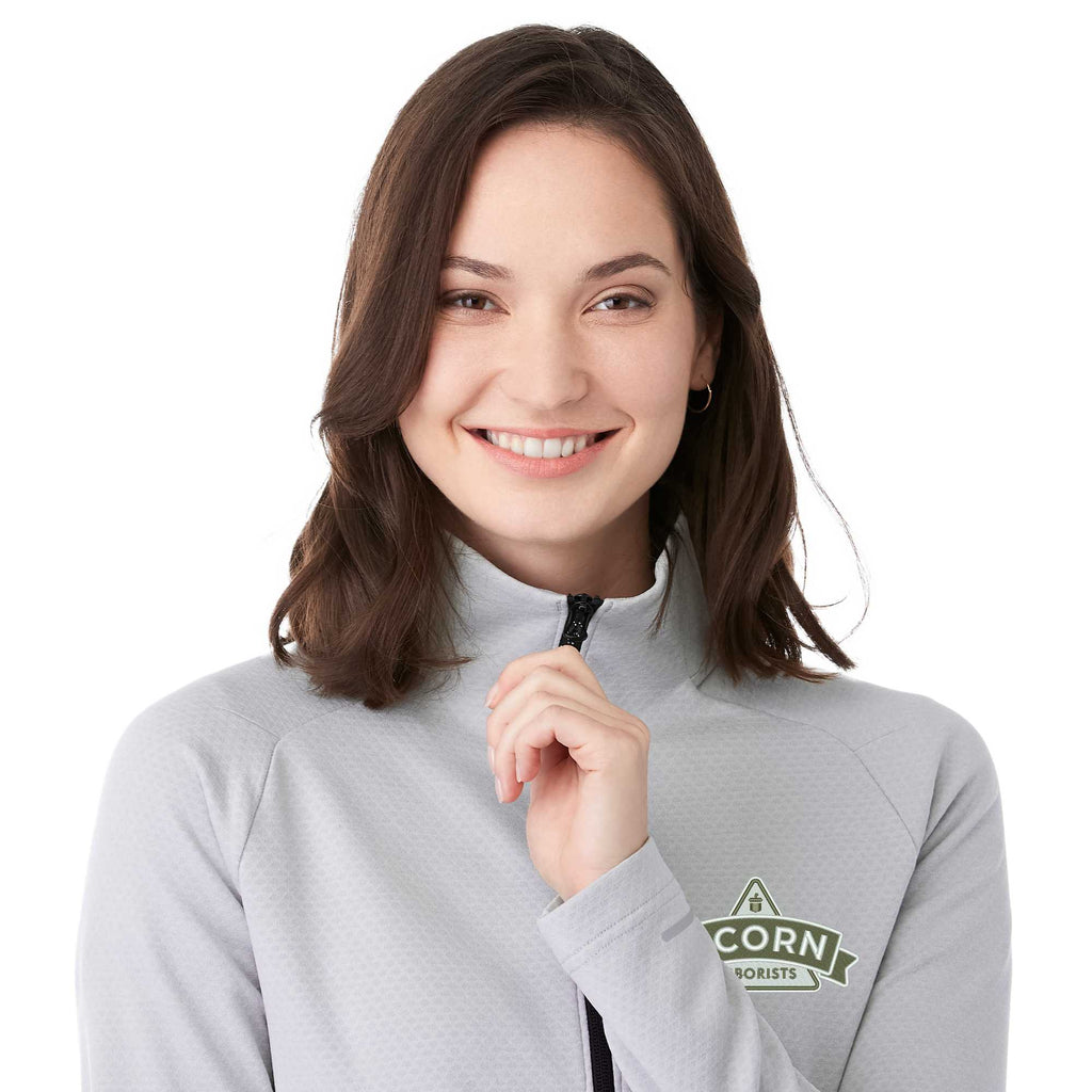 Asgard Textured Eco Knit Half Zip for Women Debossing - Silver Heather - Right Angle On Model