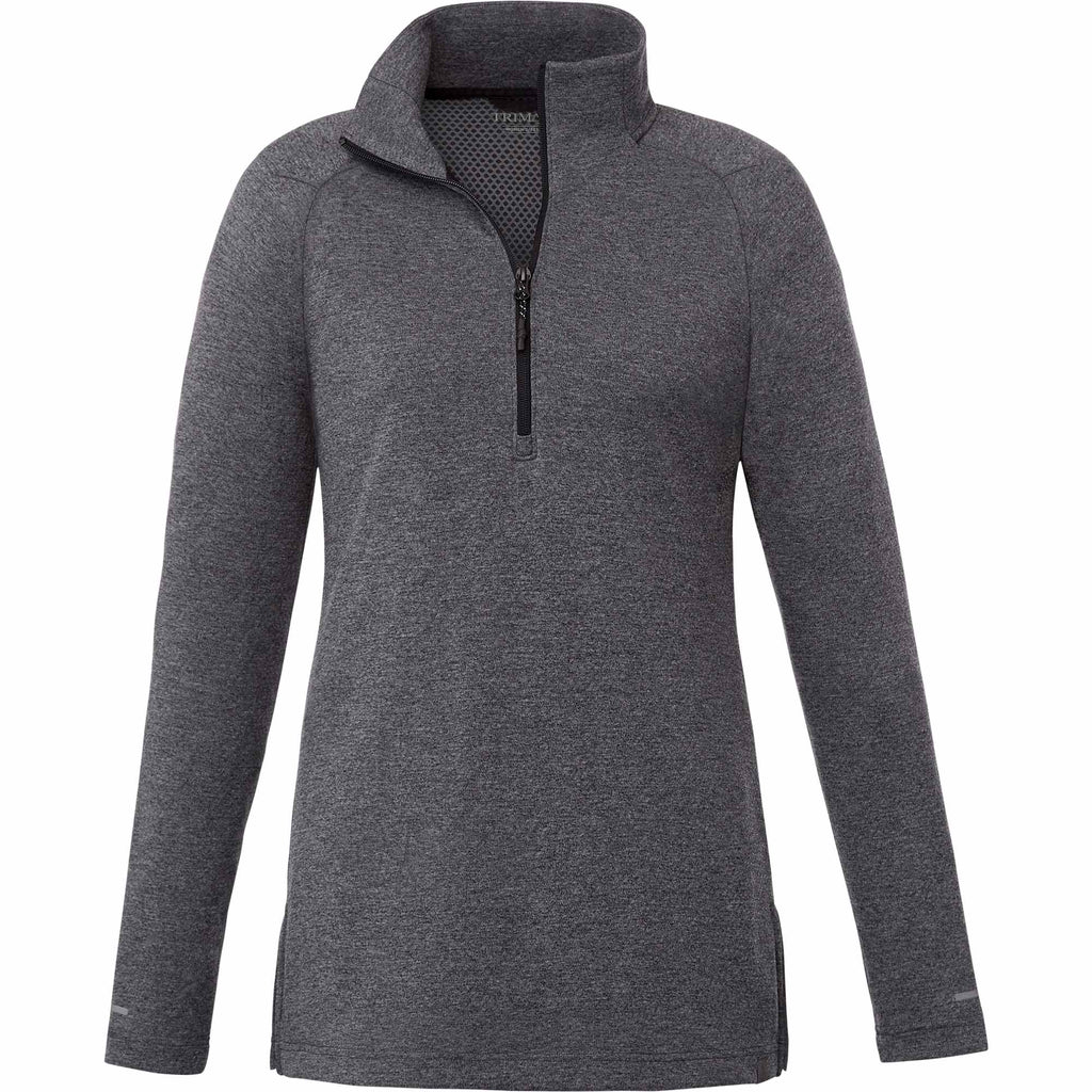 Asgard Textured Eco Knit Half Zip for Women Embroidery - Heather Dark Charcoal - Front