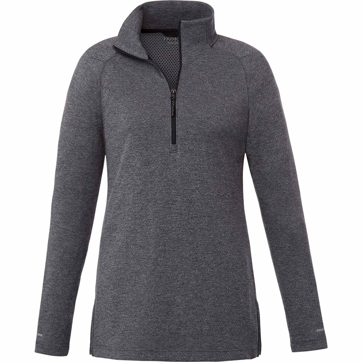 Asgard Textured Eco Knit Half Zip for Women Laser Engraving - Heather Dark Charcoal - Front