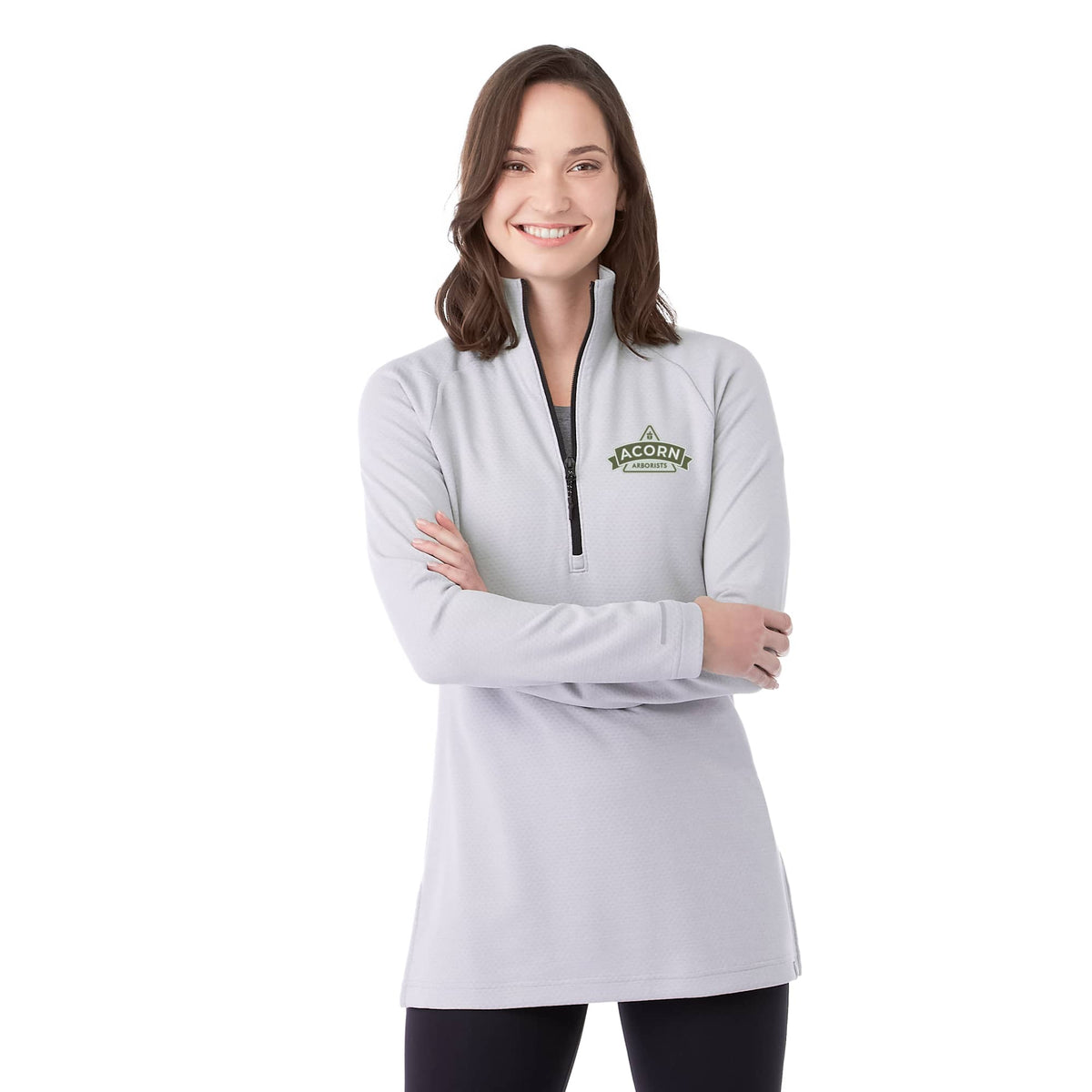 Asgard Textured Eco Knit Half Zip for Women Transfer - Silver Heather - Front On Model 2