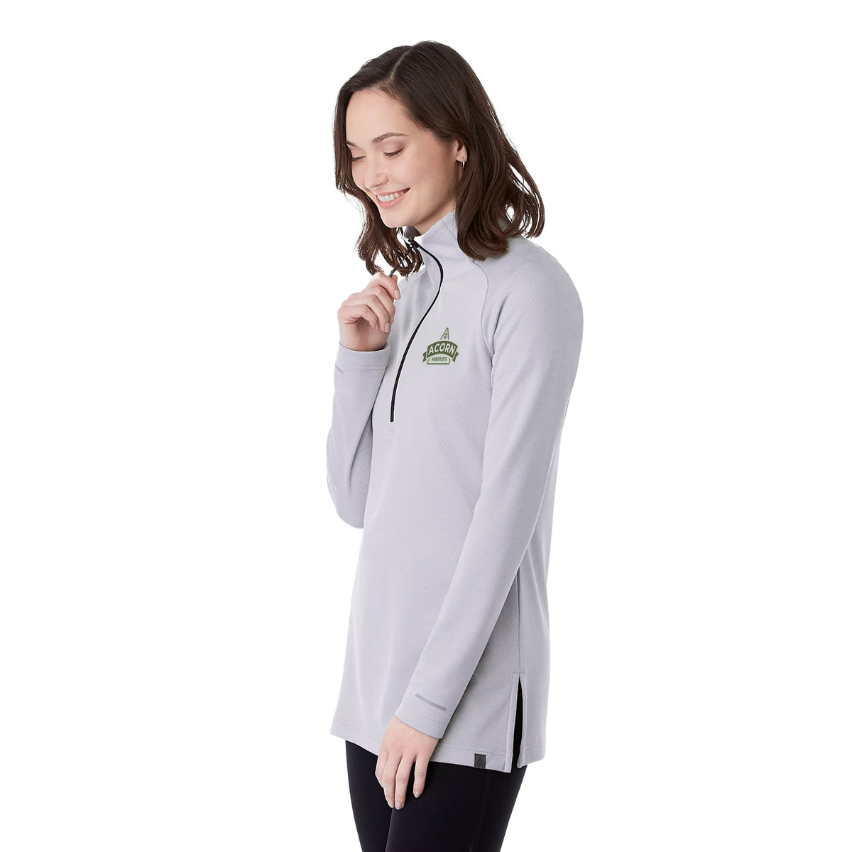 Asgard Textured Eco Knit Half Zip for Women Transfer - Silver Heather - Left Angle On Model 2