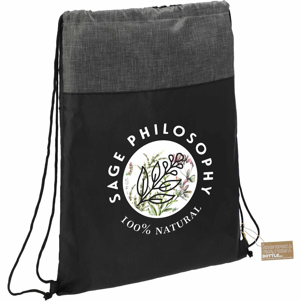 Ash Color Block Recycled Drawstring Bag Transfer - Black - Angled