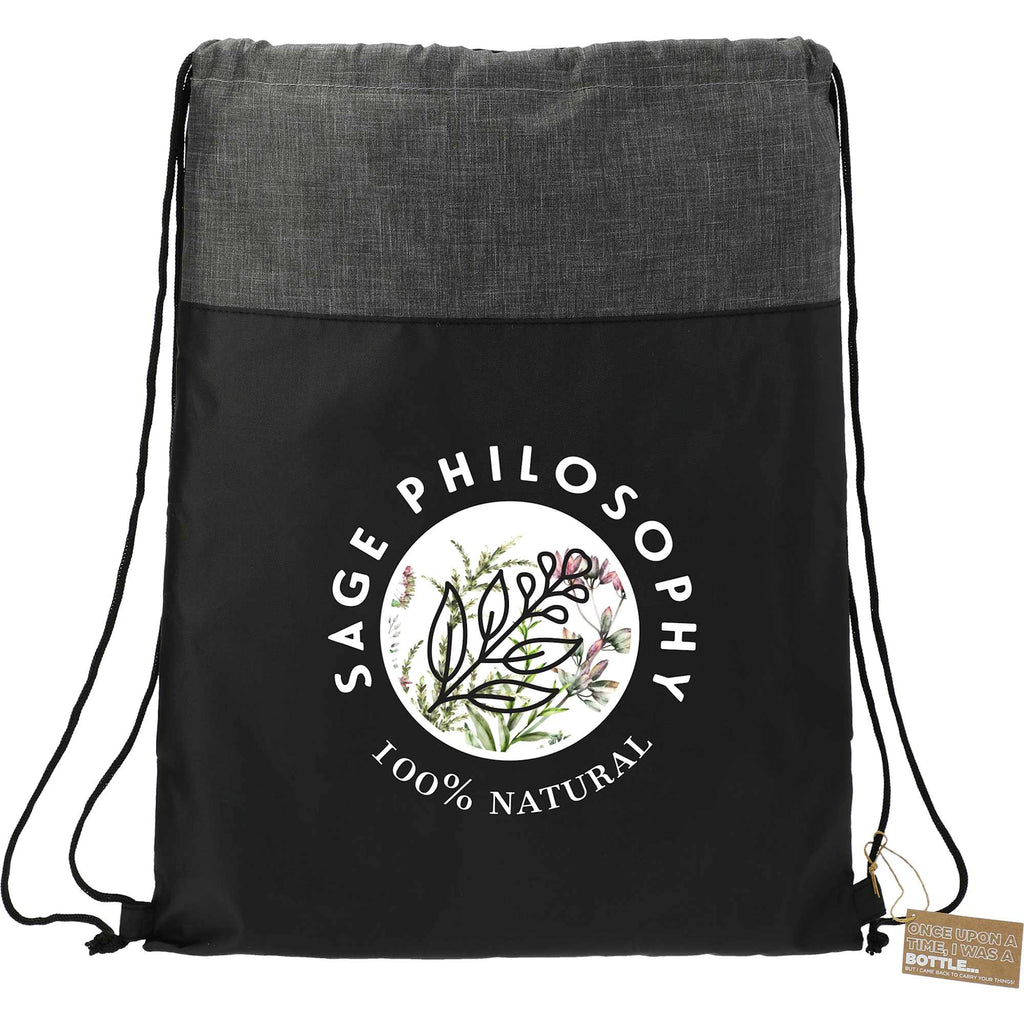 Ash Color Block Recycled Drawstring Bag Transfer - Black - Front