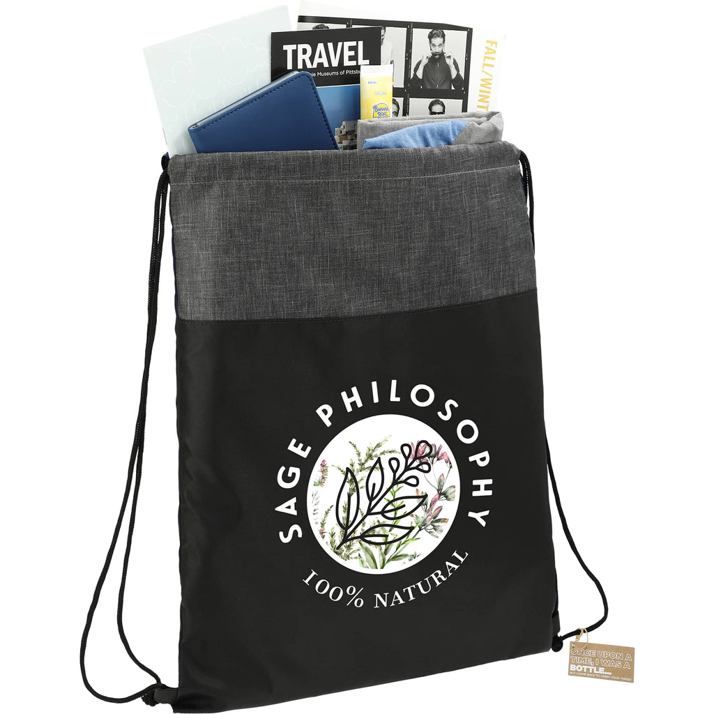 Ash Color Block Recycled Drawstring Bag Transfer - Black - Propped
