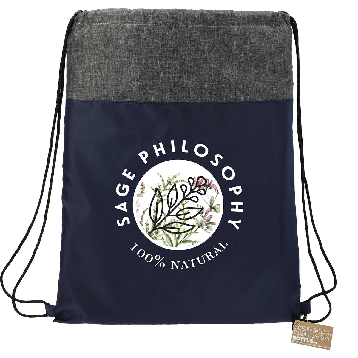 Ash Color Block Recycled Drawstring Bag Transfer - Navy - Front