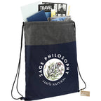 Ash Color Block Recycled Drawstring Bag Transfer - Navy - Propped
