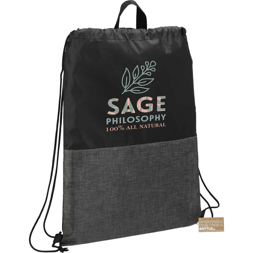 Ash Recycled Drawstring Bag with Vertical Zip Pocket Transfer - Black - Angled