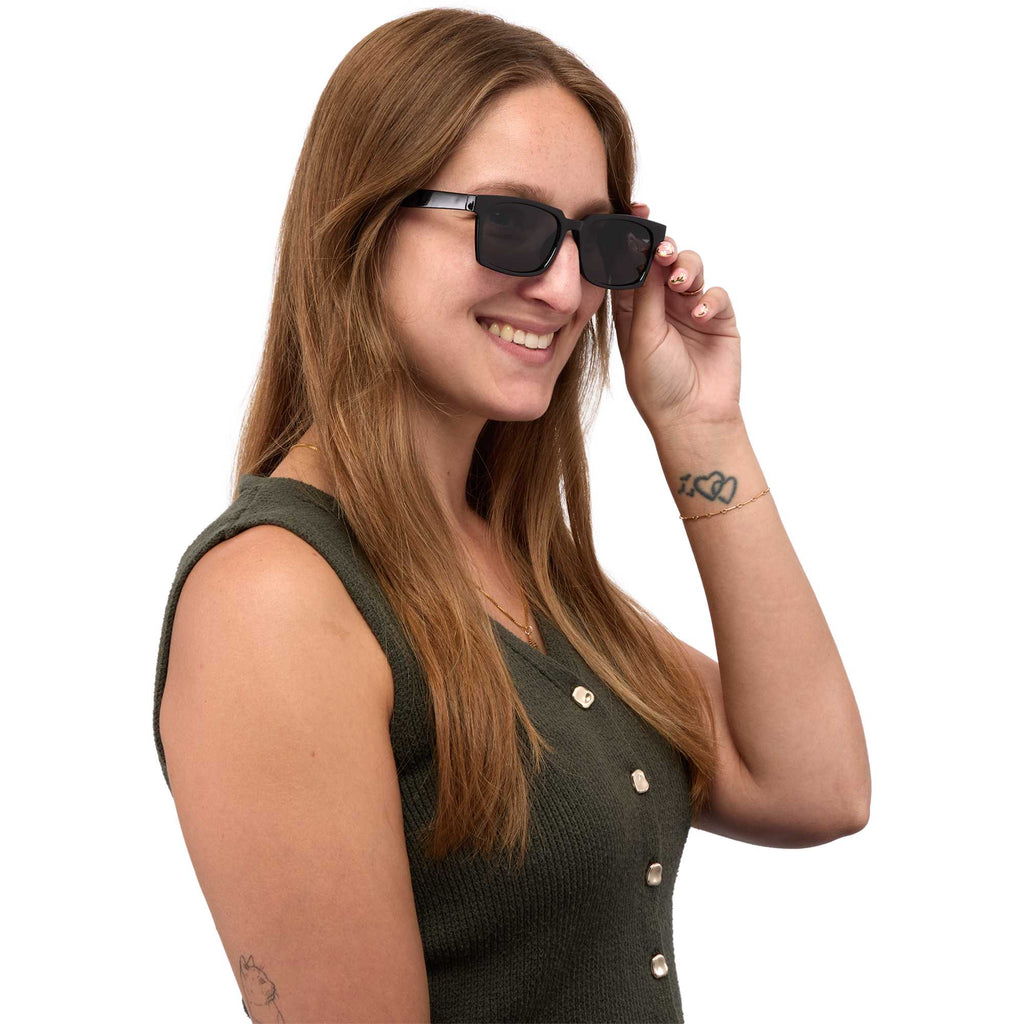 Ashley Square Sunglasses in Recycled Plastic - Black - On Model