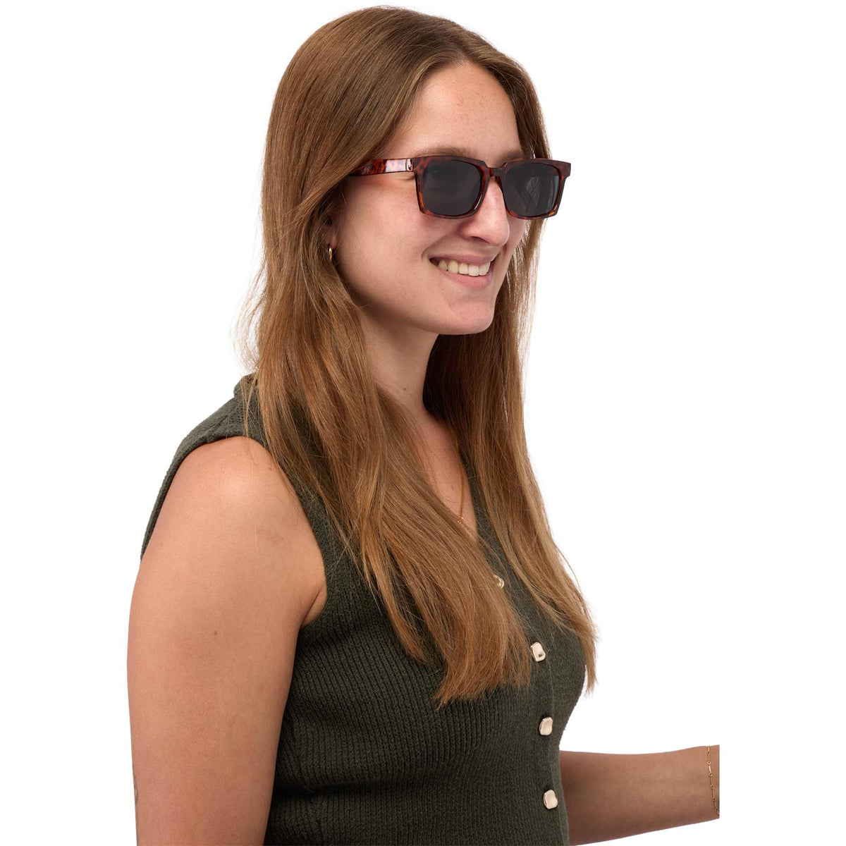Ashley Square Sunglasses in Recycled Plastic - Tortoise - On Model