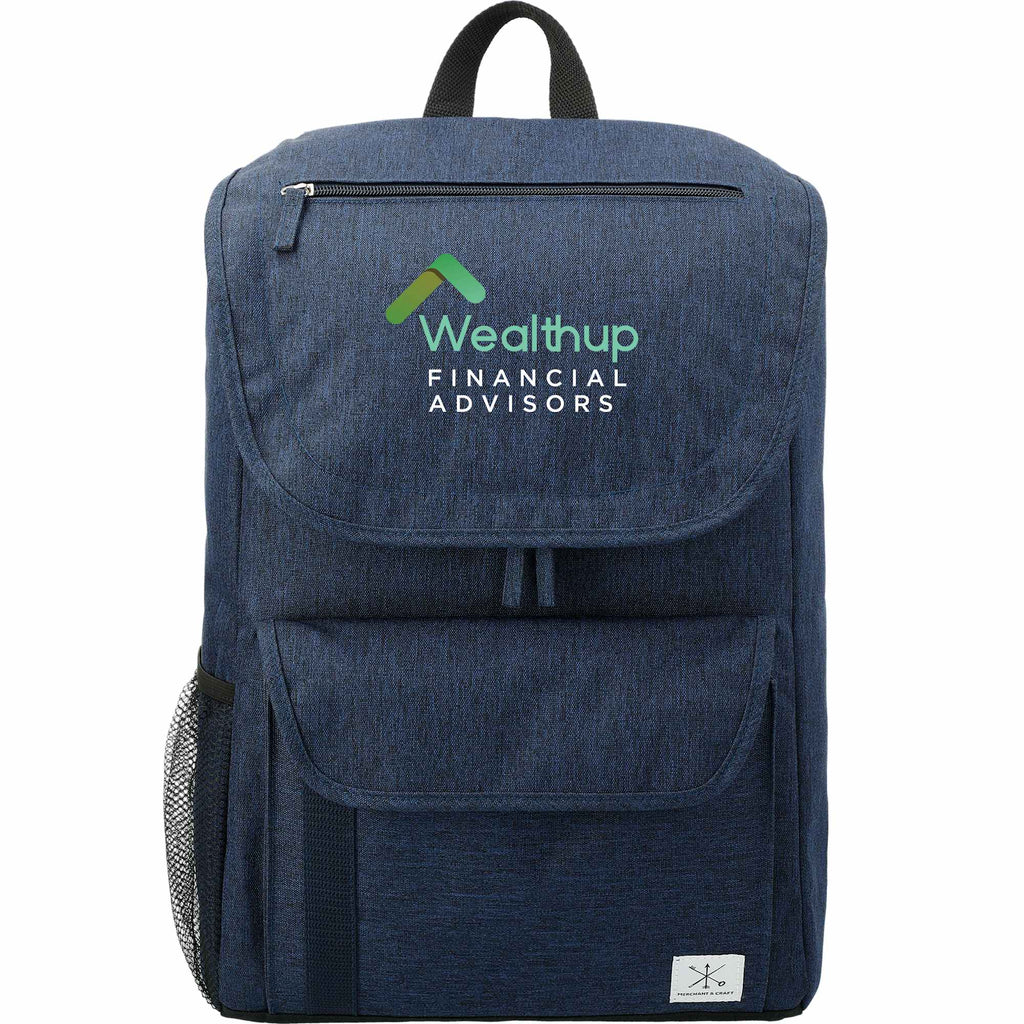 Ashton Laptop Backpack with Top Zip Pocket, 15 Inch Embroidery - Navy - Front