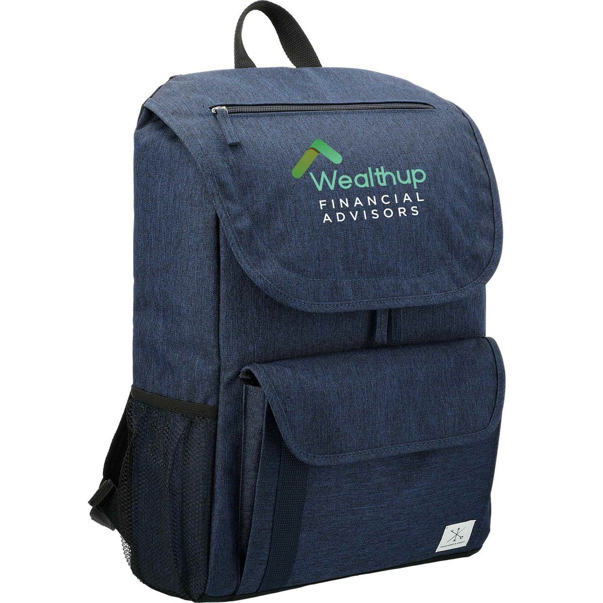 Ashton Laptop Backpack with Top Zip Pocket, 15 Inch Embroidery - Navy - Right Angle