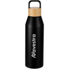Aspen Recycled Aluminum Bottle with Bamboo Lid, 24 oz - Black - Front