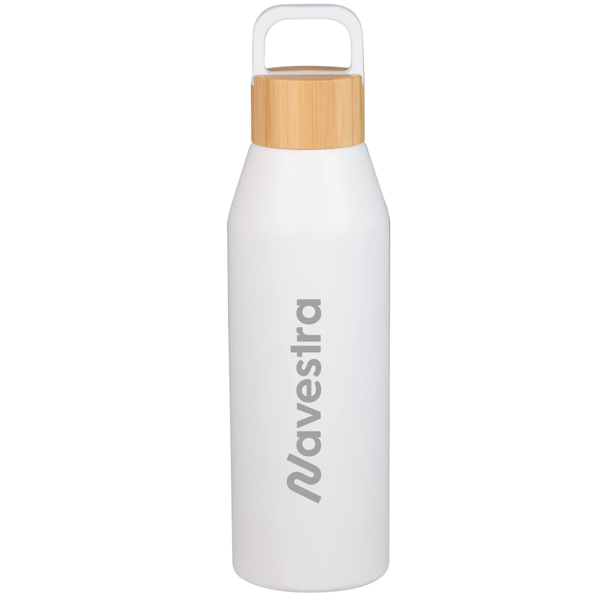 Aspen Recycled Aluminum Bottle with Bamboo Lid, 24 oz Full Color - White - Front