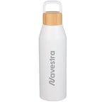 Aspen Recycled Aluminum Bottle with Bamboo Lid, 24 oz Laser Engraving - White - Front