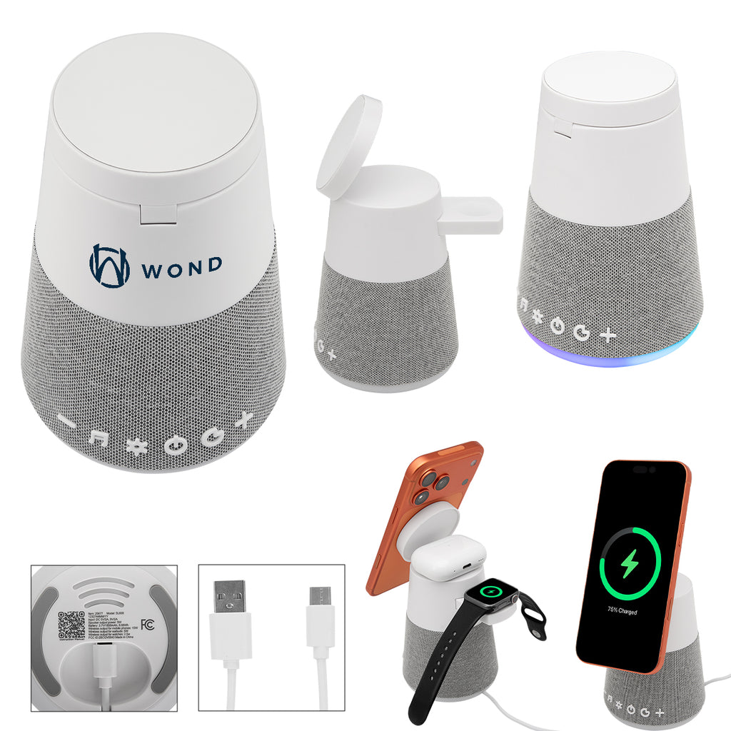 Astro Light-Up Speaker, Sound Machine and Charger Full Color - White with Gray - Pad Print