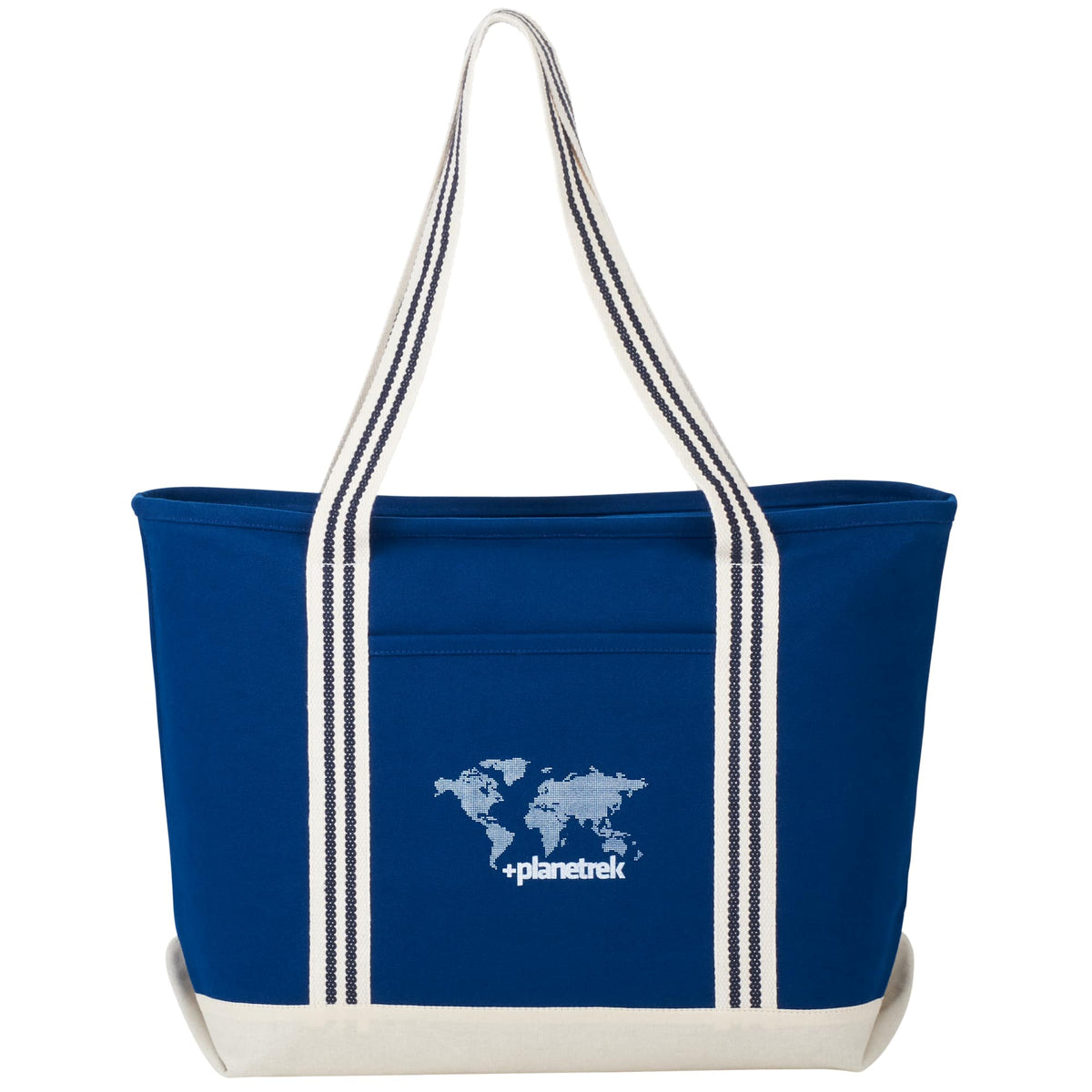 Atlantic Stripe Zippered Canvas Tote, 20 oz Embroidery - Navy - Front