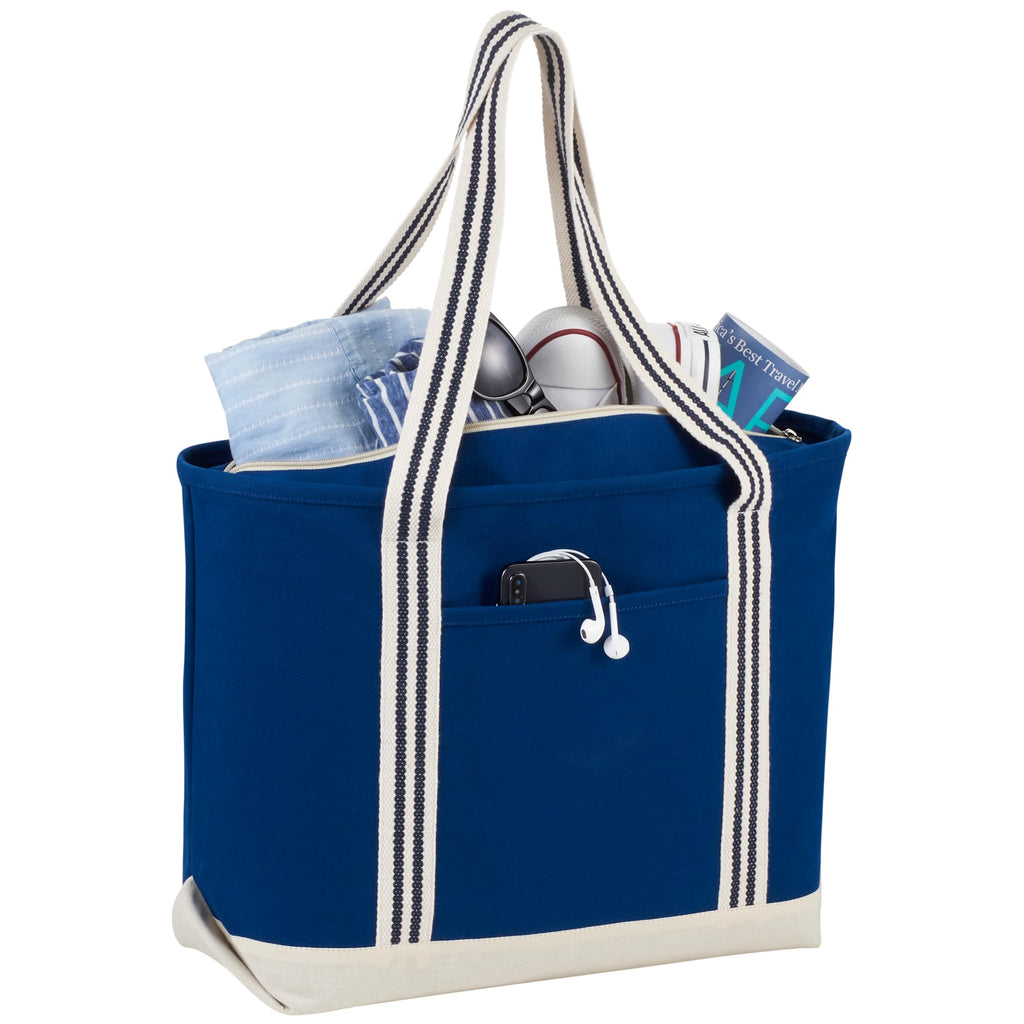 Atlantic Stripe Zippered Canvas Tote, 20 oz Transfer - Navy - Photo 3