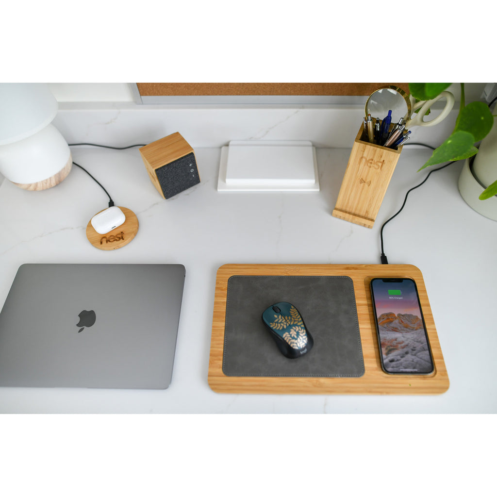 Auden Bamboo Mouse Pad with Wireless Charger - Bamboo - View 4