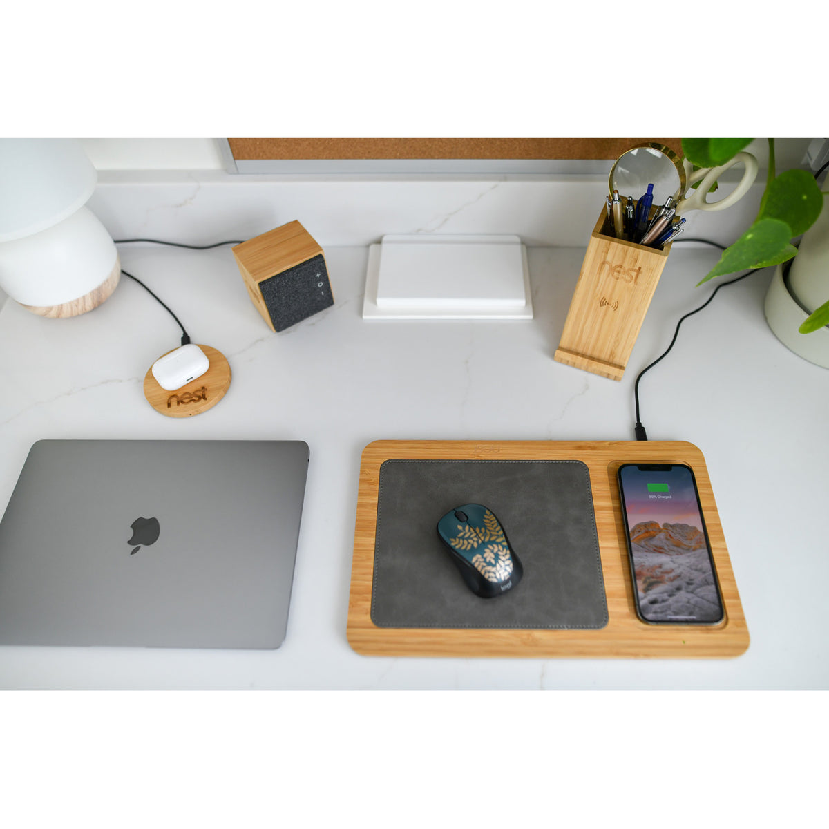 Auden Bamboo Mouse Pad with Wireless Charger Laser Engraving - Bamboo - View 4