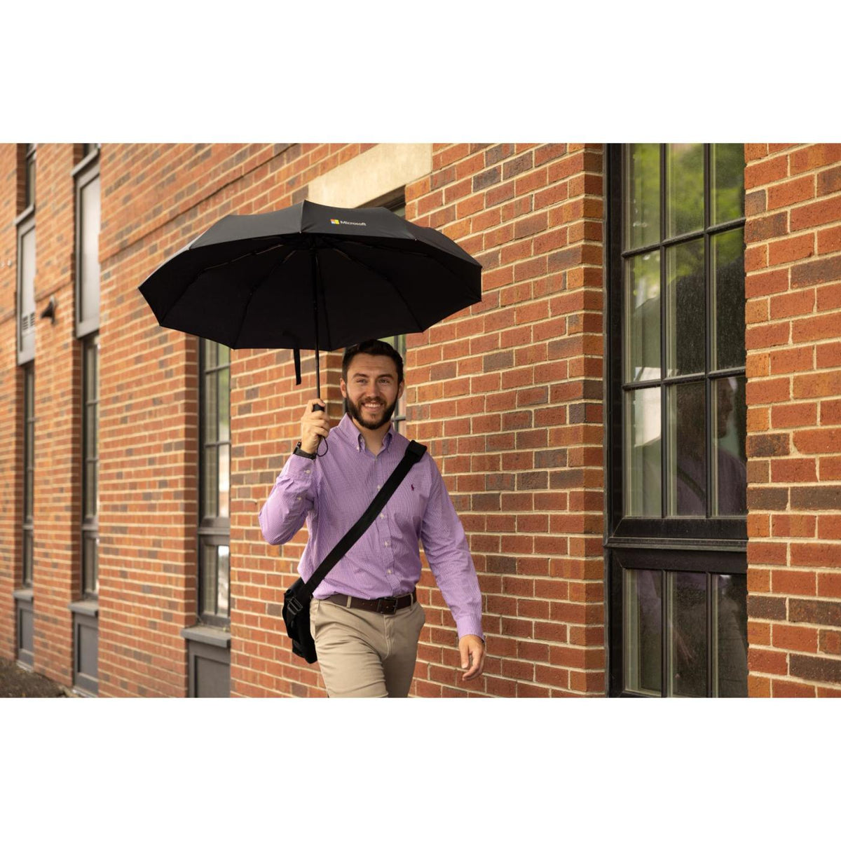 Auto Open and Close Folding Umbrella, 46 Inch Transfer - Black - View 5