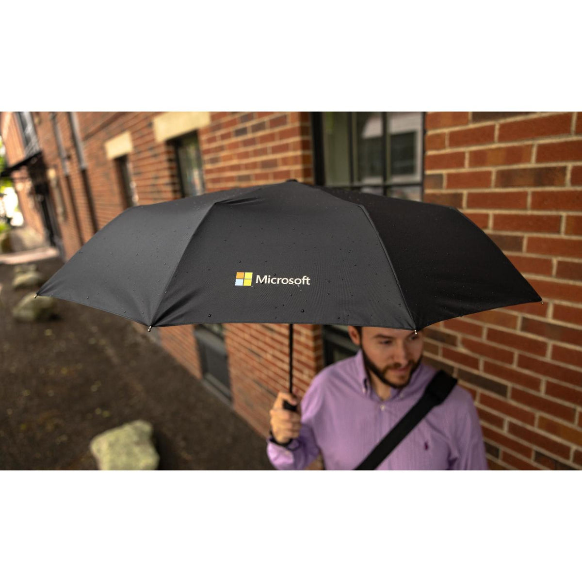 Auto Open and Close Folding Umbrella, 46 Inch Transfer - Black - View 6