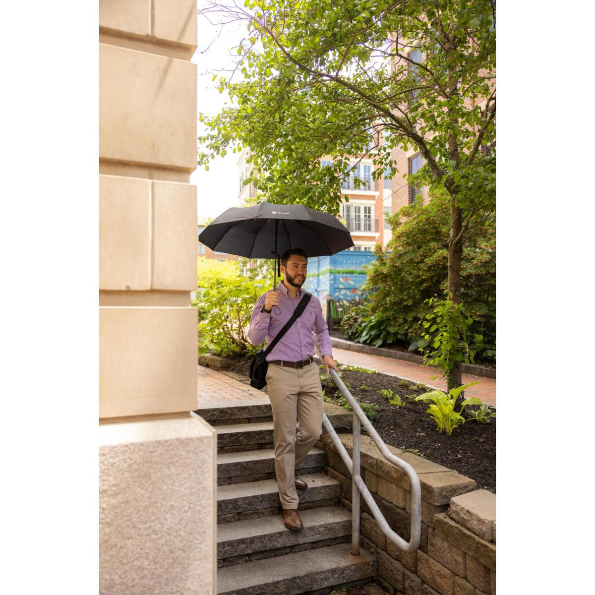 Auto Open and Close Folding Umbrella, 46 Inch Transfer - Black - View 8