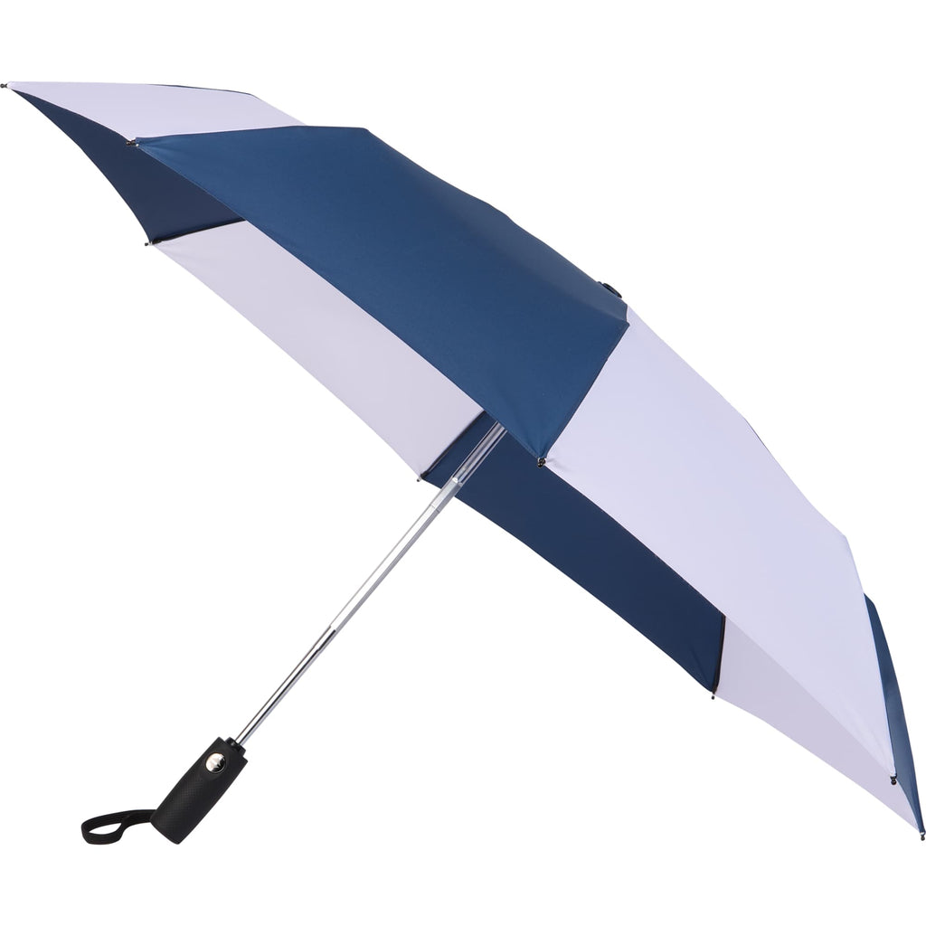 Auto Open and Close Recycled Umbrella, 42 Inch - Navy/White - Left Angle
