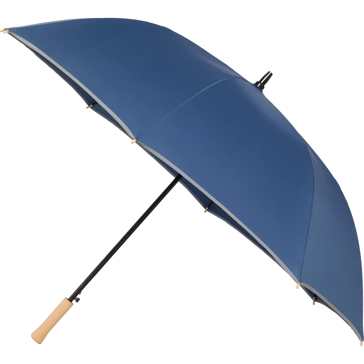 Auto Open Golf Umbrella with Reflective Trim, 60 Inches - Navy - Left Angle 2