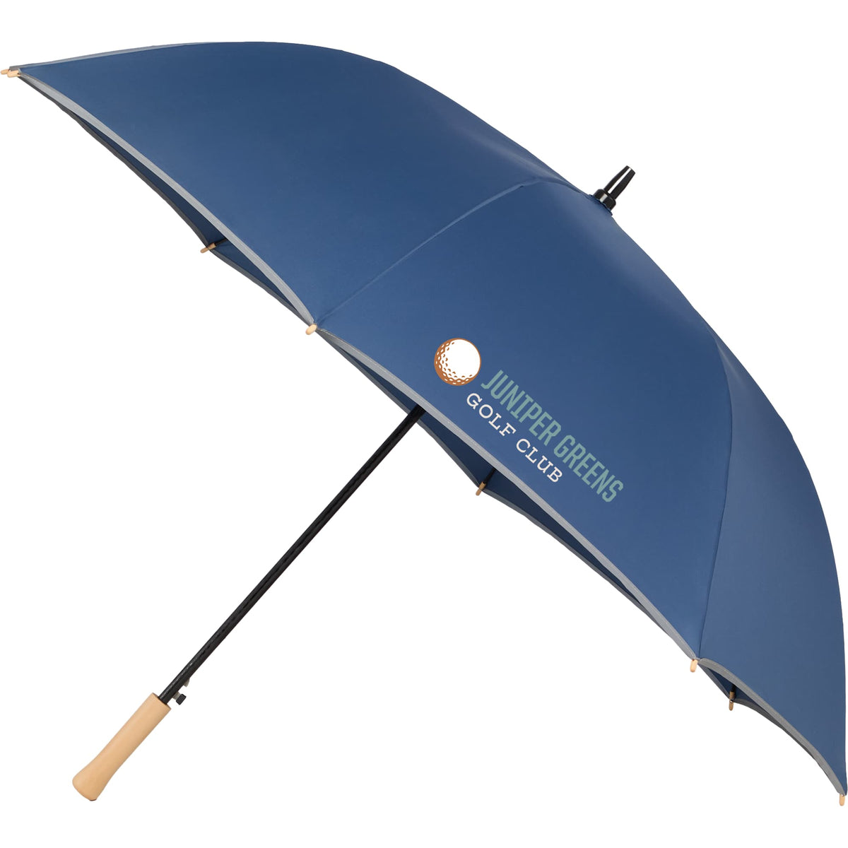 Auto Open Golf Umbrella with Reflective Trim, 60 Inches - Navy - Left Angle
