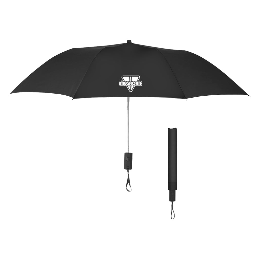 Automatic Open Telescopic Folding Umbrella, 44 Inch Arc - Black - Silk Screen