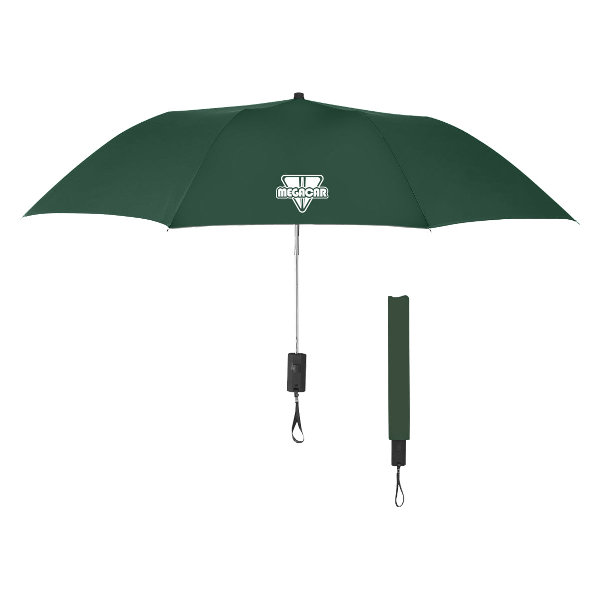 Automatic Open Telescopic Folding Umbrella, 44 Inch Arc - Forest Green - Silk Screen