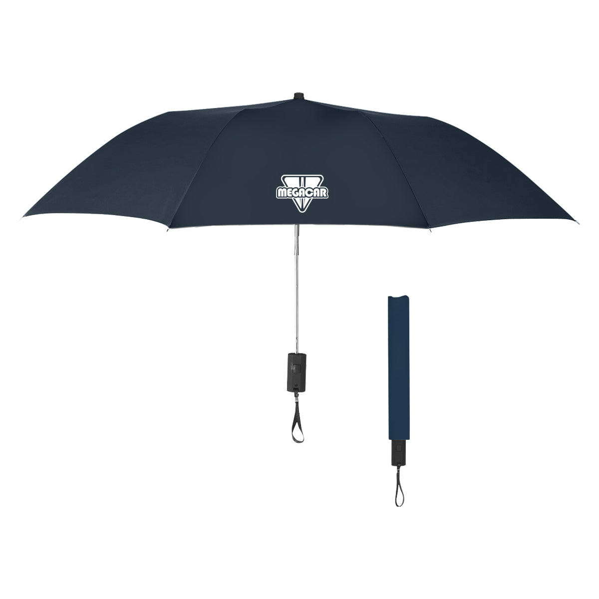Automatic Open Telescopic Folding Umbrella, 44 Inch Arc - Navy - Silk Screen