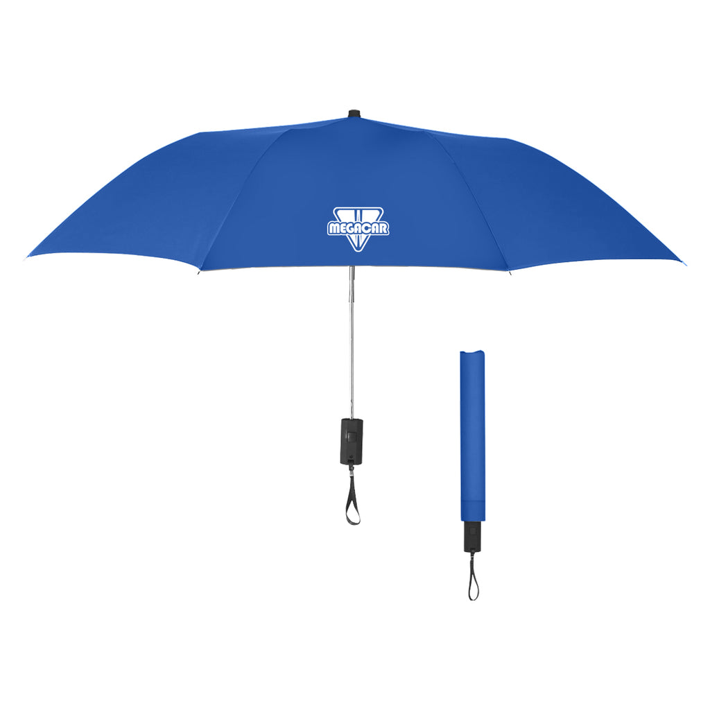 Automatic Open Telescopic Folding Umbrella, 44 Inch Arc - Royal Blue - Silk Screen