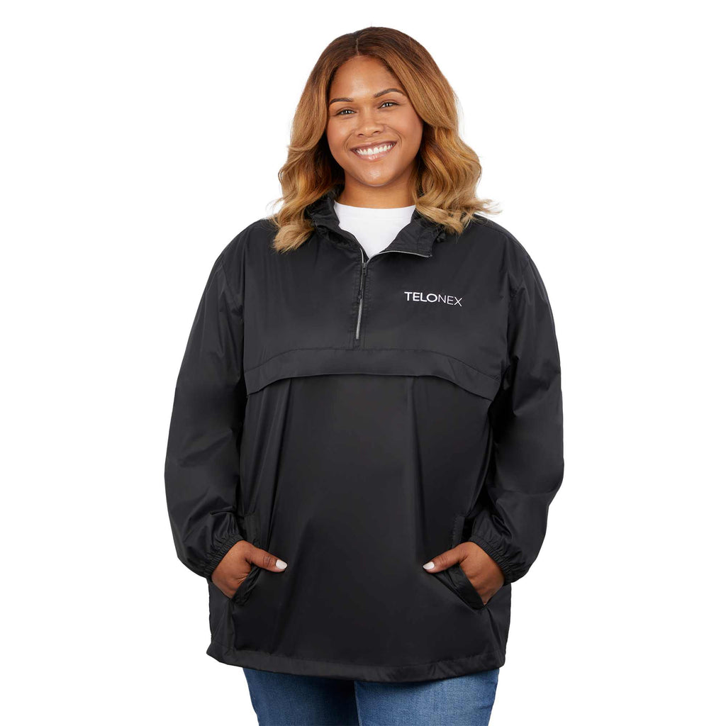 Avas Packable Quarter Zip Anorak in Recycled Nylon, Unisex Debossing - Black - Front On Model