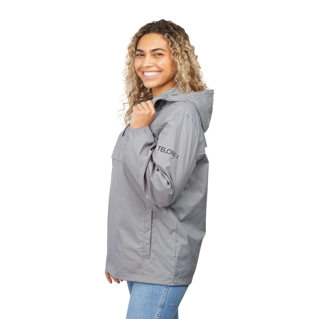 Avas Packable Quarter Zip Anorak in Recycled Nylon, Unisex Debossing - Quarry - Right Side On Model 2