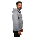 Avas Packable Quarter Zip Anorak in Recycled Nylon, Unisex Debossing - Quarry - Right Side On Model