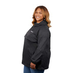 Avas Packable Quarter Zip Anorak in Recycled Nylon, Unisex Embroidery - Black - Left Side On Model