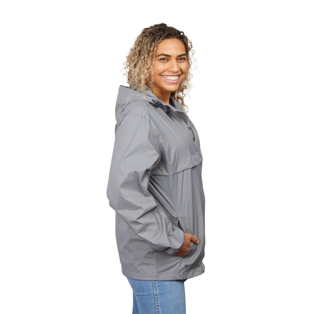 Avas Packable Quarter Zip Anorak in Recycled Nylon, Unisex Embroidery - Quarry - Left Side On Model