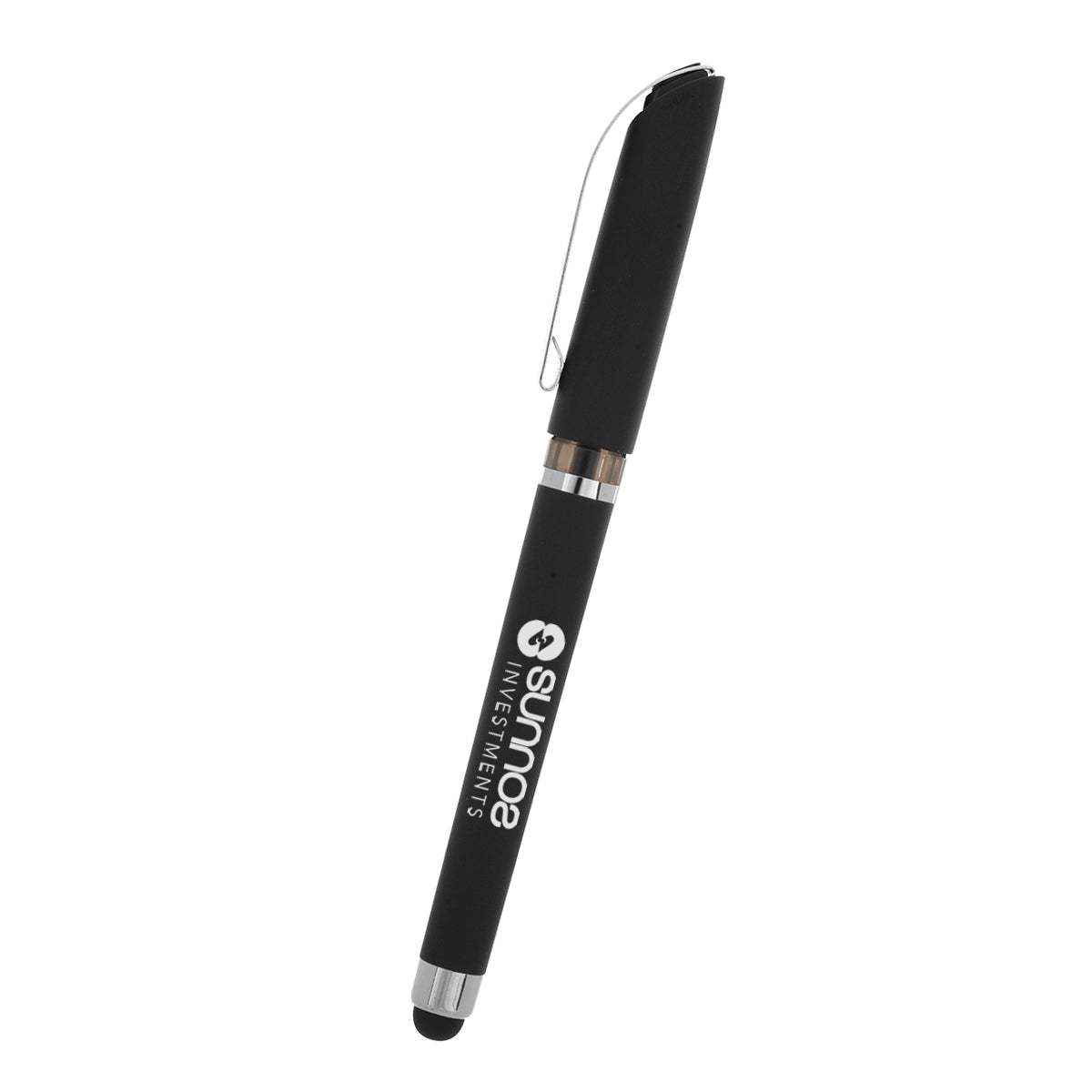 Avendale Velvet Touch Gel Pen with Stylus - Black - Silk Screen