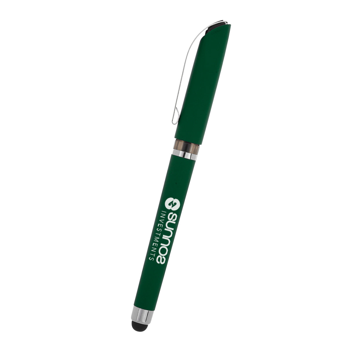 Avendale Velvet Touch Gel Pen with Stylus - Forest Green - Silk Screen