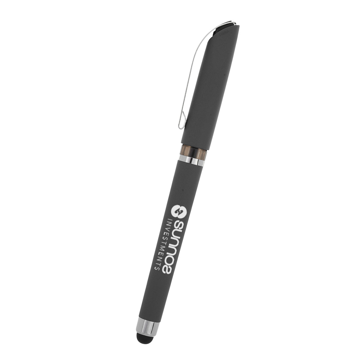 Avendale Velvet Touch Gel Pen with Stylus - Gray - Silk Screen
