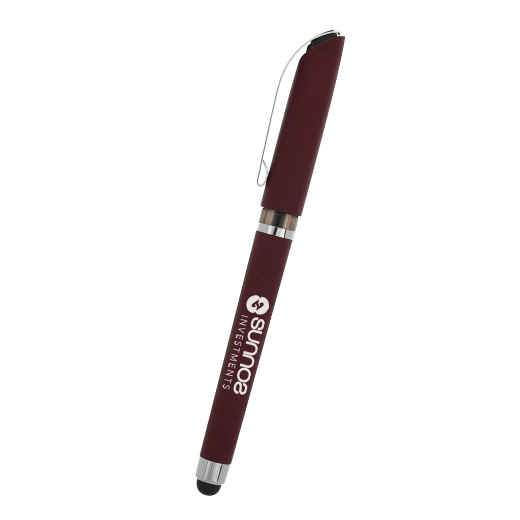 Avendale Velvet Touch Gel Pen with Stylus - Maroon - Silk Screen