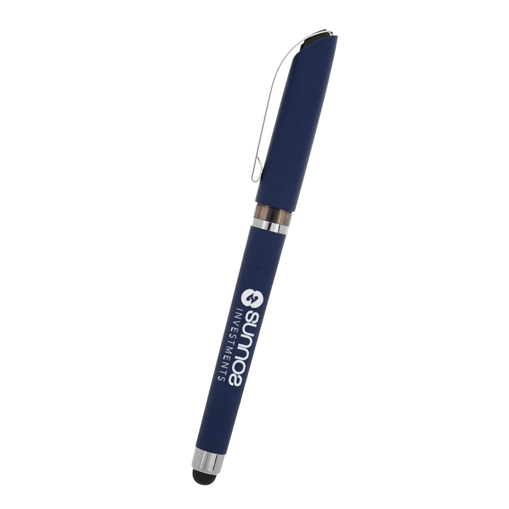 Avendale Velvet Touch Gel Pen with Stylus - Navy - Silk Screen