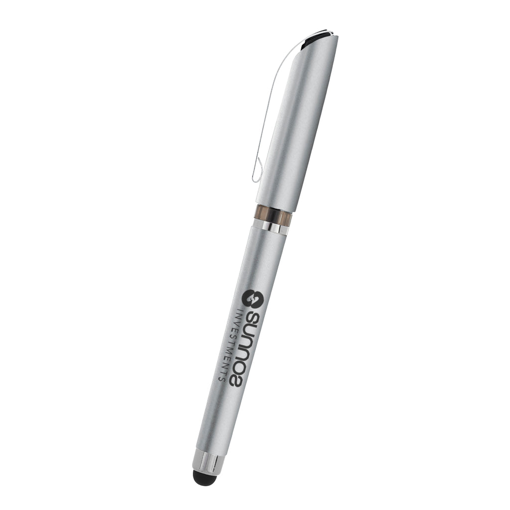 Avendale Velvet Touch Gel Pen with Stylus - Silver - Silk Screen