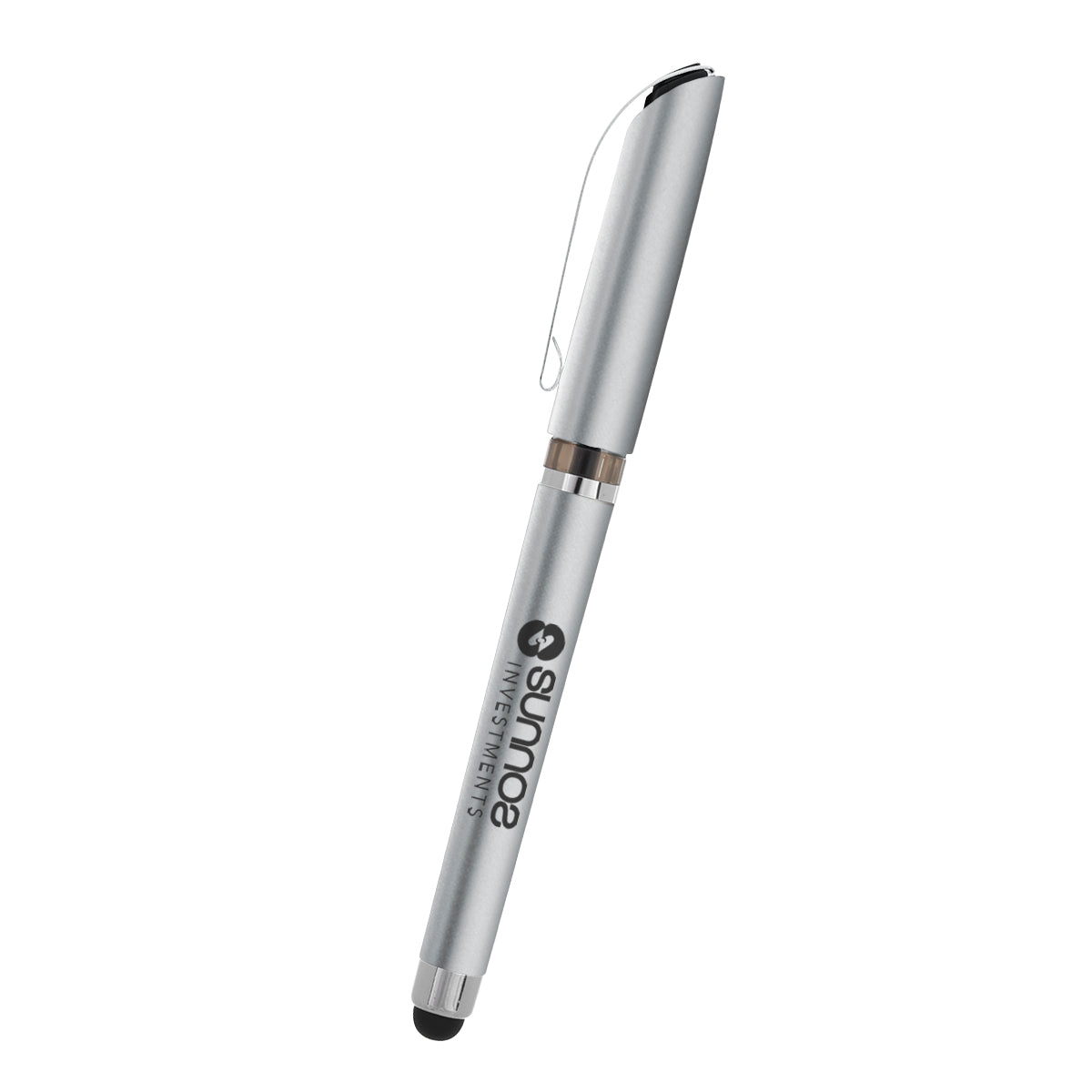 Avendale Velvet Touch Gel Pen with Stylus - Silver - Silk Screen