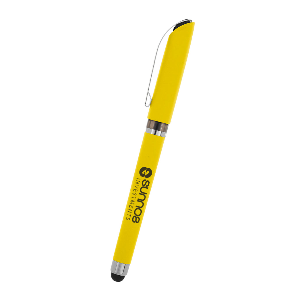Avendale Velvet Touch Gel Pen with Stylus - Yellow - Silk Screen