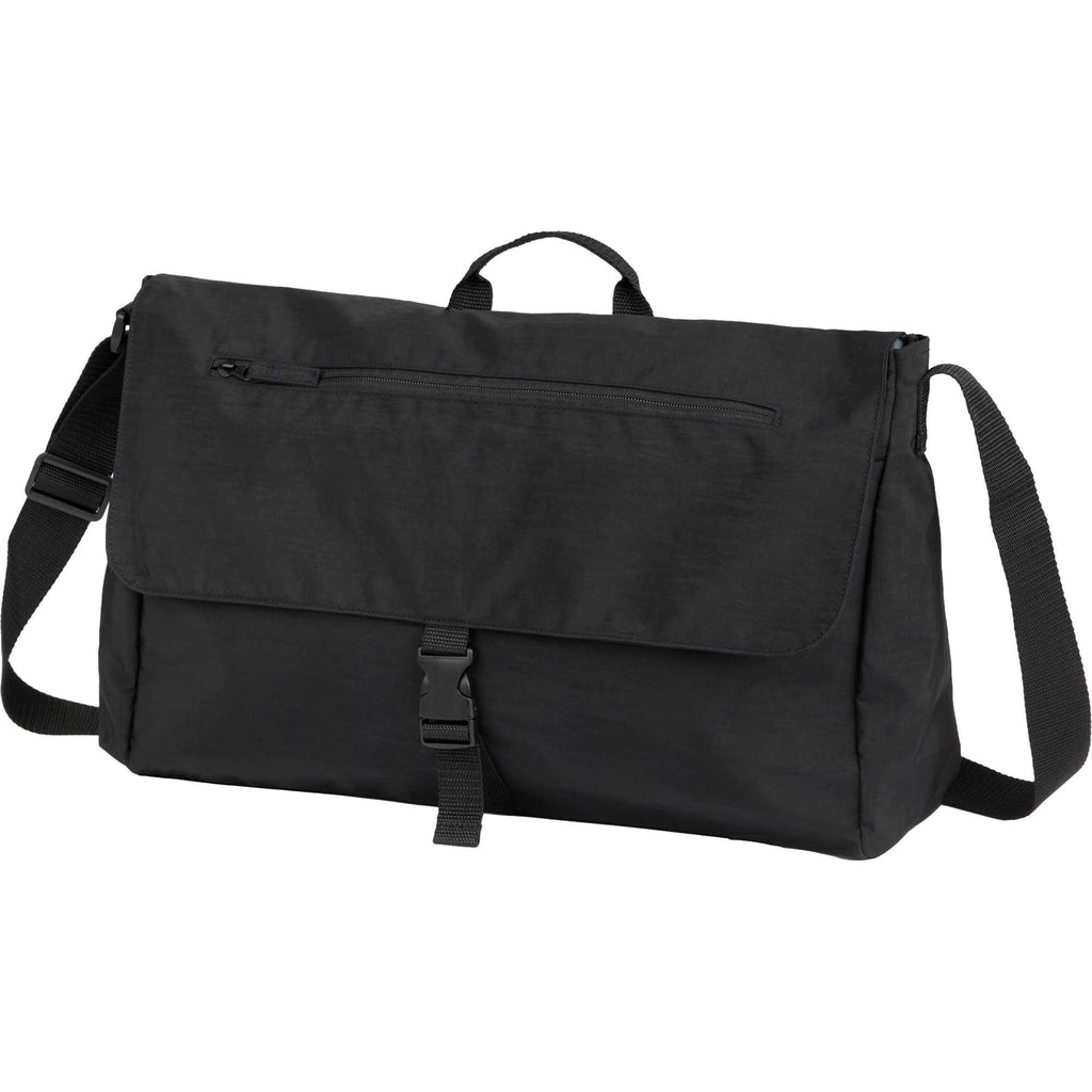 Avery Laptop Messenger Bag in Recycled Crinkle Fabric, 15 Inches Embroidery - Black - Left Angle